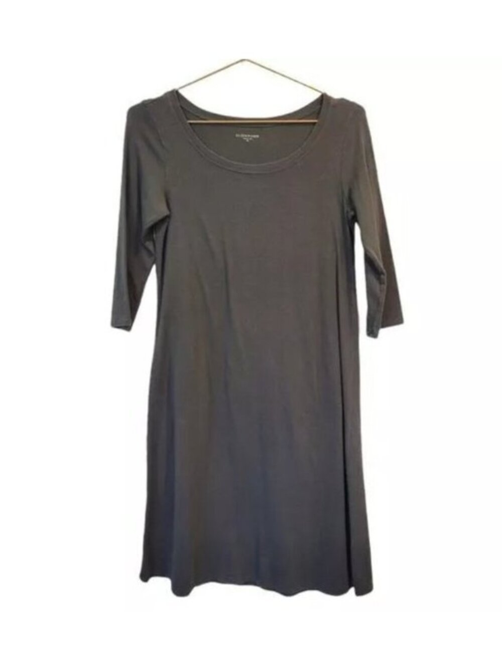 Eileen Fisher |  Round Neck Cotton Shirt Midi Dress Gray